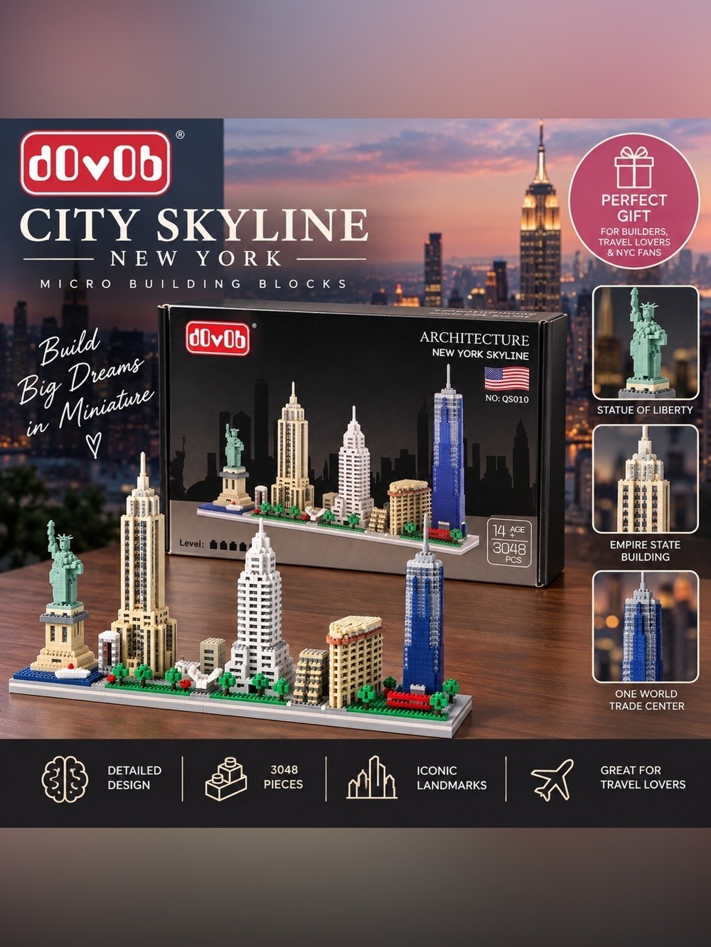 DOVOB New York City Skyline Architecture Micro Blocks 3048 Pieces